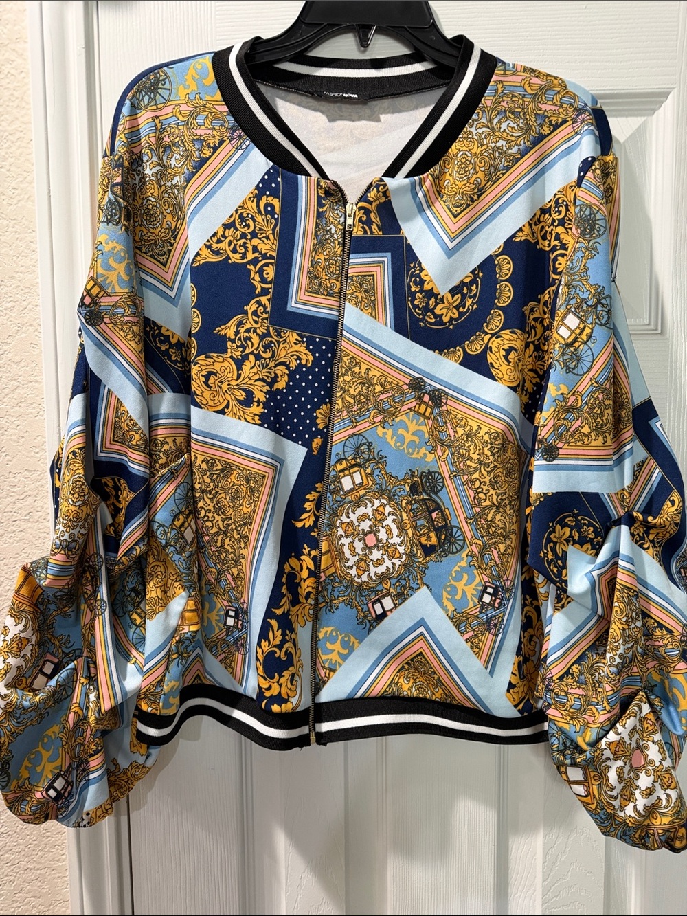 Fashion Nova Blue & Gold Baroque  leggings Pantsuit - Picture 2 of 6